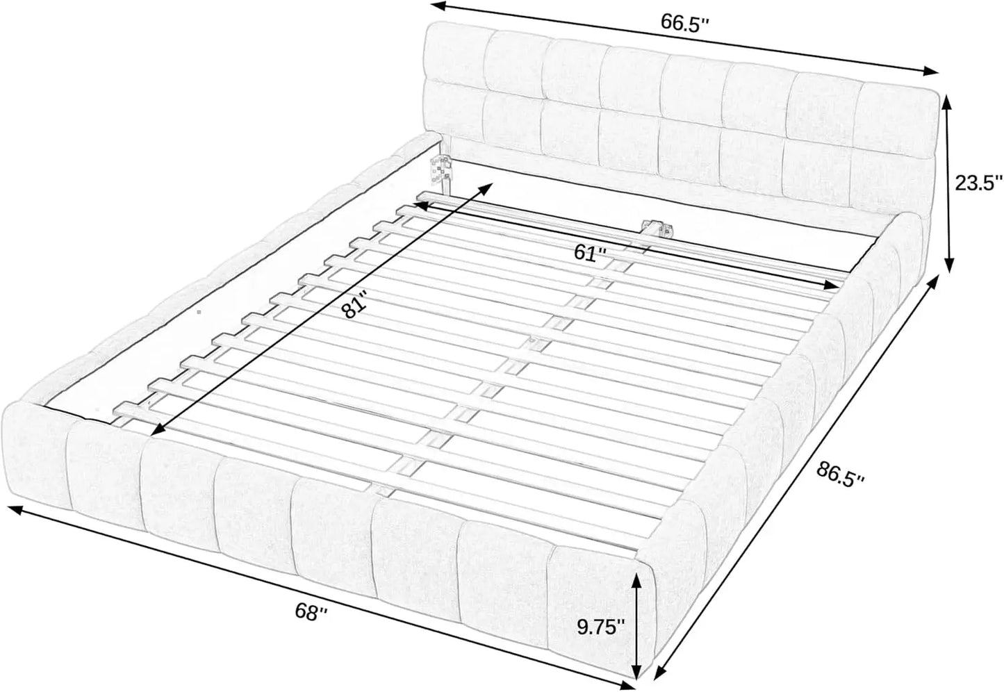 Modern Grounded Chenille Bed Frame, Low Profile Upholstered Platform Bed with Inset Design, No Box Spring Needed, Quiet & Sturdy