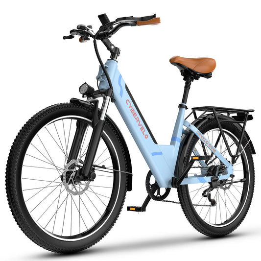 26" Step-Thru Electric bicycle for Adult,1000W Peak Motor, Built-in Removable Lithium Battery E-bike, 7-Speed City Commuter EK2