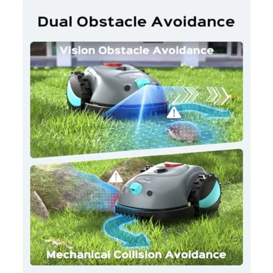 V100 Robot Lawn Mower with HD Vision Navigation Smart Obstacle Detection Collision Sensors Adjustable Cutting Height Low-Noise