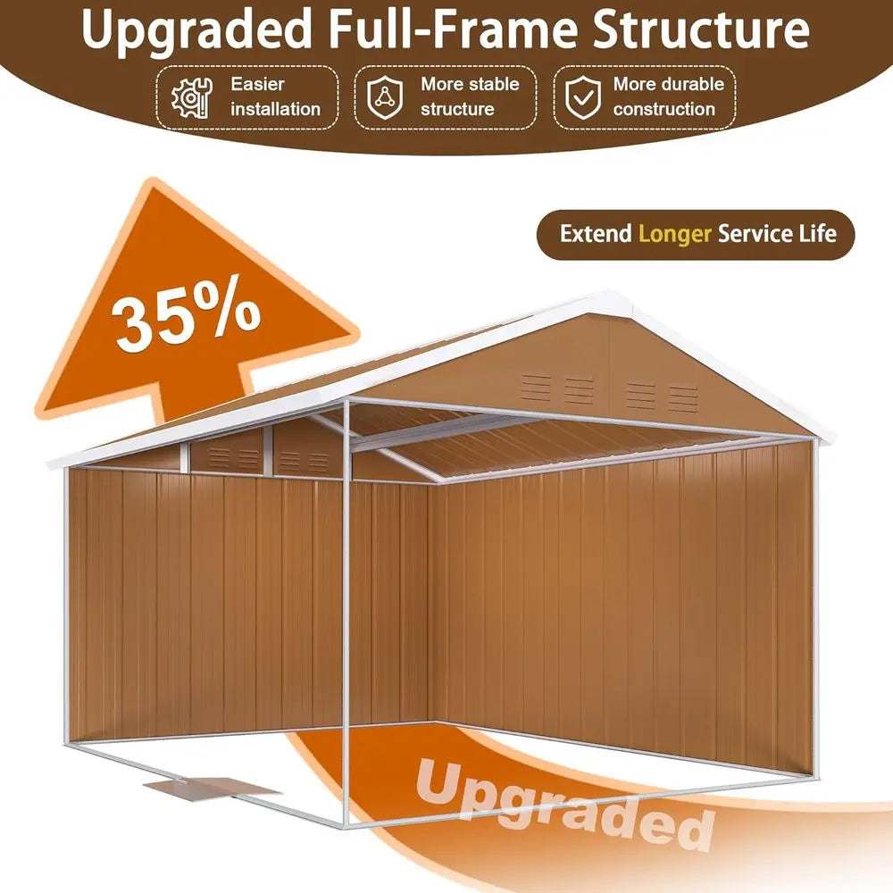 8x12 Weatherproof Metal Outdoor Shed Storage with Windows Lockable Door And Ventilation for Garden Patio Yard