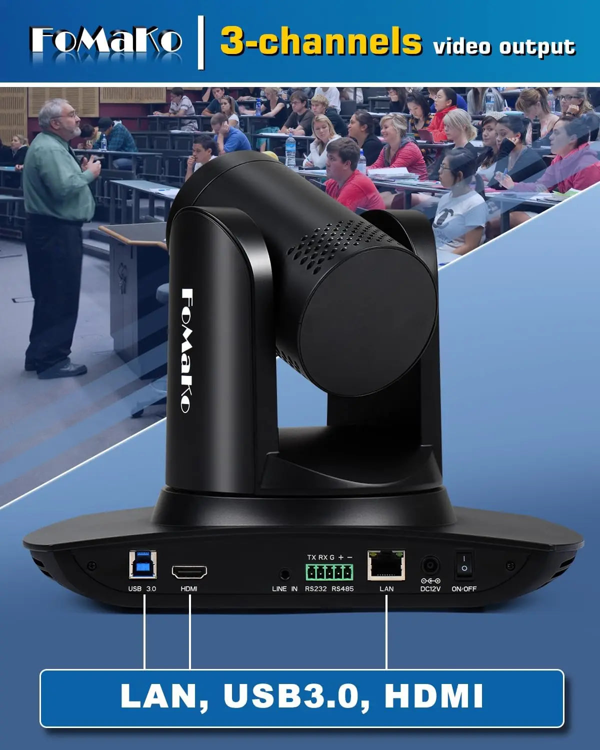 FoMaKo AI Auto Tracking HDMI PTZ Camera, 20x Optical Zoom(3pcs), M3 Video Mixer Switcher+KC608 NDI PTZ Controller for Church