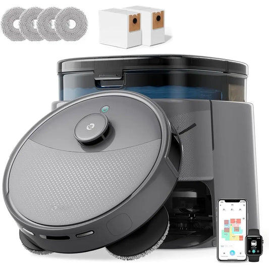 Robot Vacuum and Mop, 20000Pa Suction, Self Emptying, Auto Mop Washing & Drying for Hands-Free, Anti-Tangle Brushes, Dual Spinni