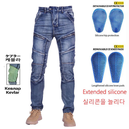KV04 Amekaji Kevlar in Knee Motorcycle Jeans Moto pants Leisure Riding Trousers Motocross Aramid Riding Pants With Hip Knee Pads