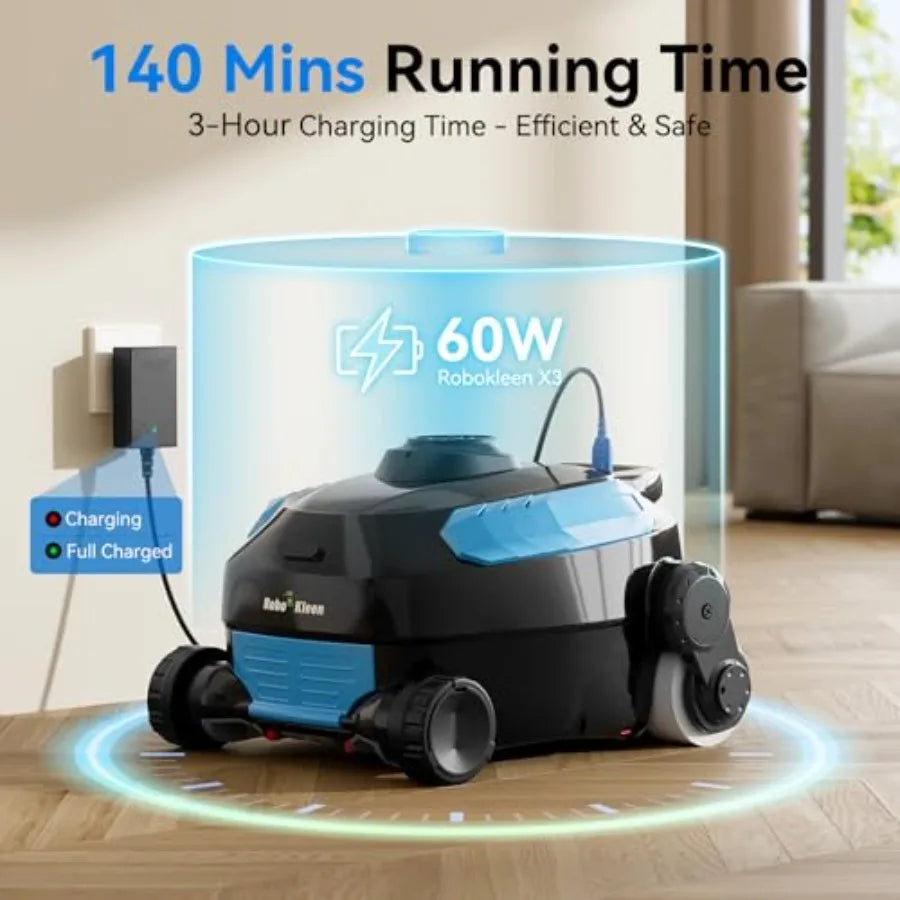 Cordless Robotic Pool Cleaner Wall Climbing Extended Battery Life 8L Ccity Advanced Dual-Motor Dual Filtration Bag X3 Pool Vacu