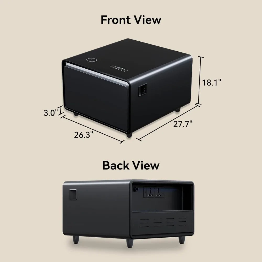 Smart Side Table, Nightstand with Built in Fridge, 27.7 D x 26.3 W x 18.1 H, Mini Coffee Table with 15W Wireless Charging