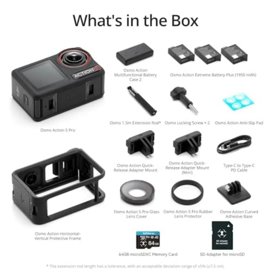 Osmo Action 5 Pro Adventure Combo with 64GB microSDXC Card - Waterproof Action Camera with 1/1.3 Sensor 4K/120fps Video Ideal f
