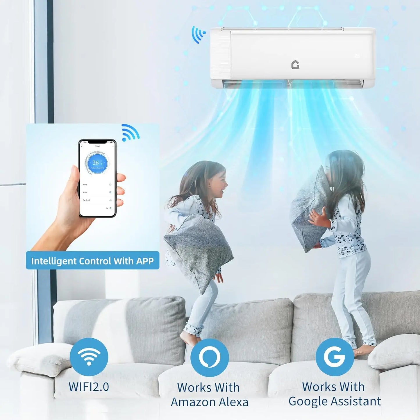 High SEER 18.5-22 Inverter Mini Split Air Conditioner Heat Pump – 9000-24000BTU 115V/230V WiFi Remote Easy Installation For Home