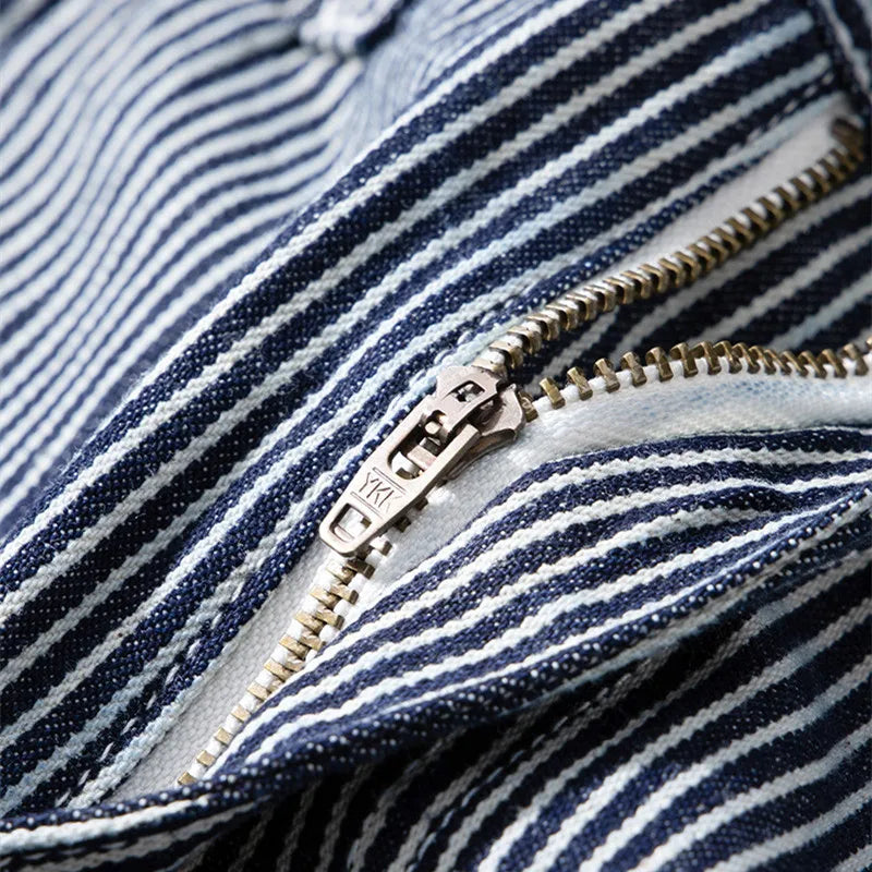 OKONKWO Original Denim Railway Workers Pants AMEKAJI Multi Pocket Striped Work Overalls Outdoor Trekking Hiking Camping Trousers