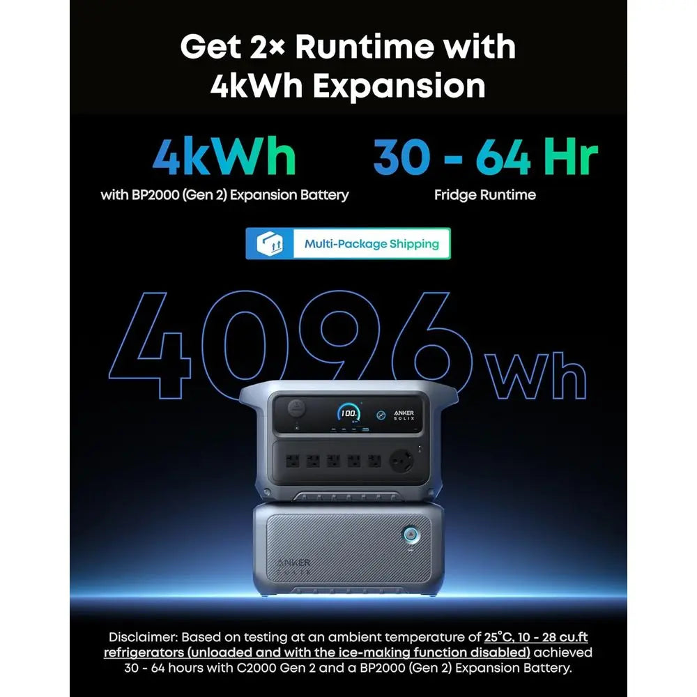 SOLIX C2000 Gen 2 Portable Power Station, 2,400W (Peak 4,000W) r Generator, ull Charge in 58 Min, 2048wh LiePO4 Battery or Home