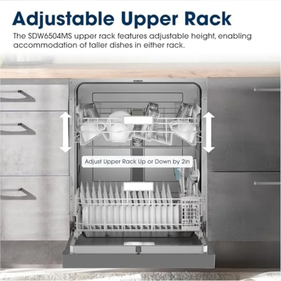 24-inch Stainless Steel Dishwasher with Pocket Handle 52 dB Hybrid Tub 12 Place Settings 5 Cycles Heated Dry Silver Finish