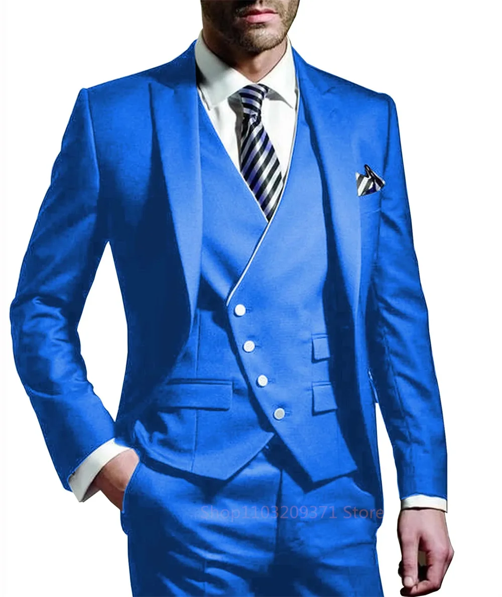 3 Pieces Men's Suit Fashion  Wedding Groom Tuxedos  Groom Tailor Made  (Blazer+Pants+Vest) Full Set Elegant Suit for Men