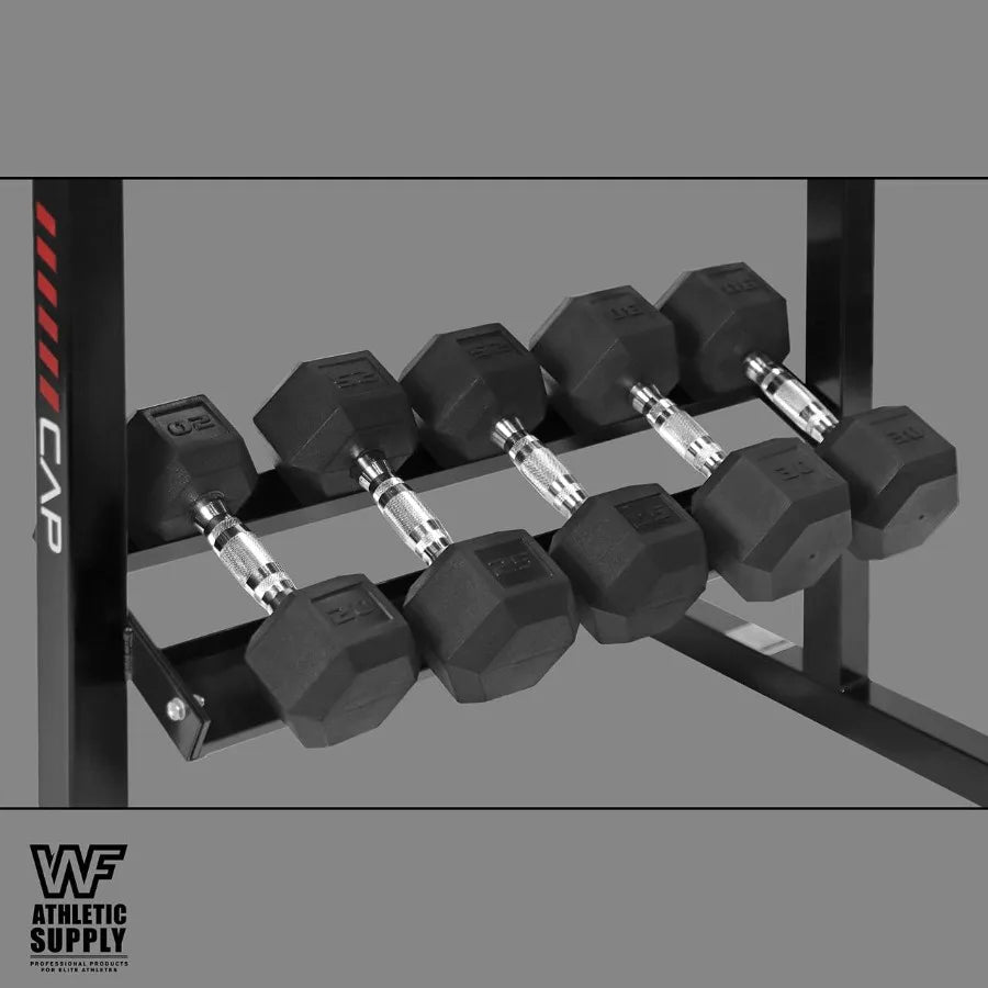Rubber Coated Hex Dumbbell Set with Two Tier Premium Storage Rack Built for Strength Building, Weight Loss & Home Gym – 30LB Set