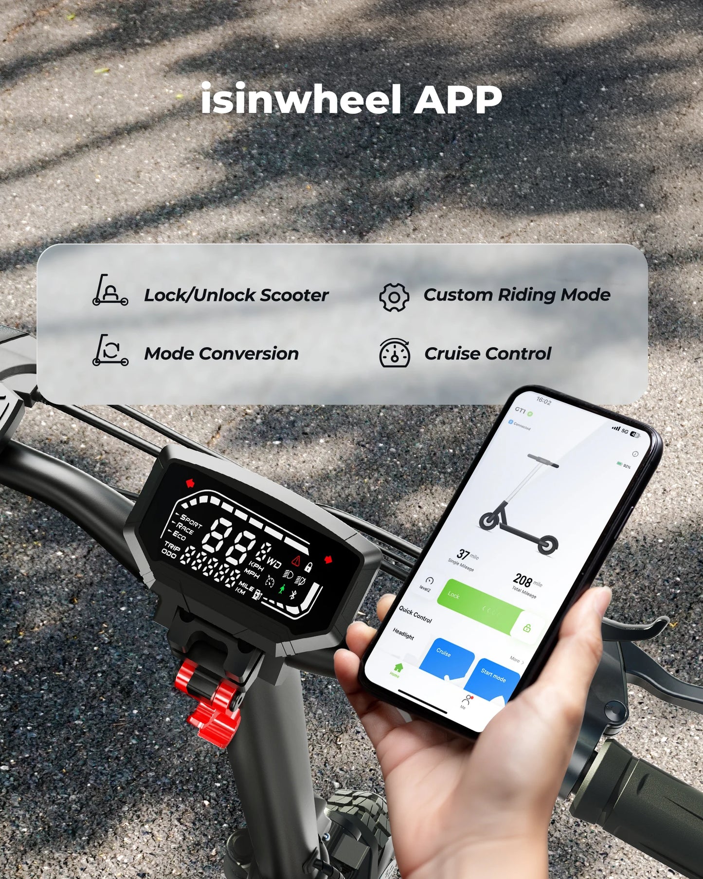 Electric Scooter For Adult Isinwheel 10" With 800W Motor Top Speed 28Mph E-Scooter APP Connection 10AH Range 28Miles Load 330Ibs