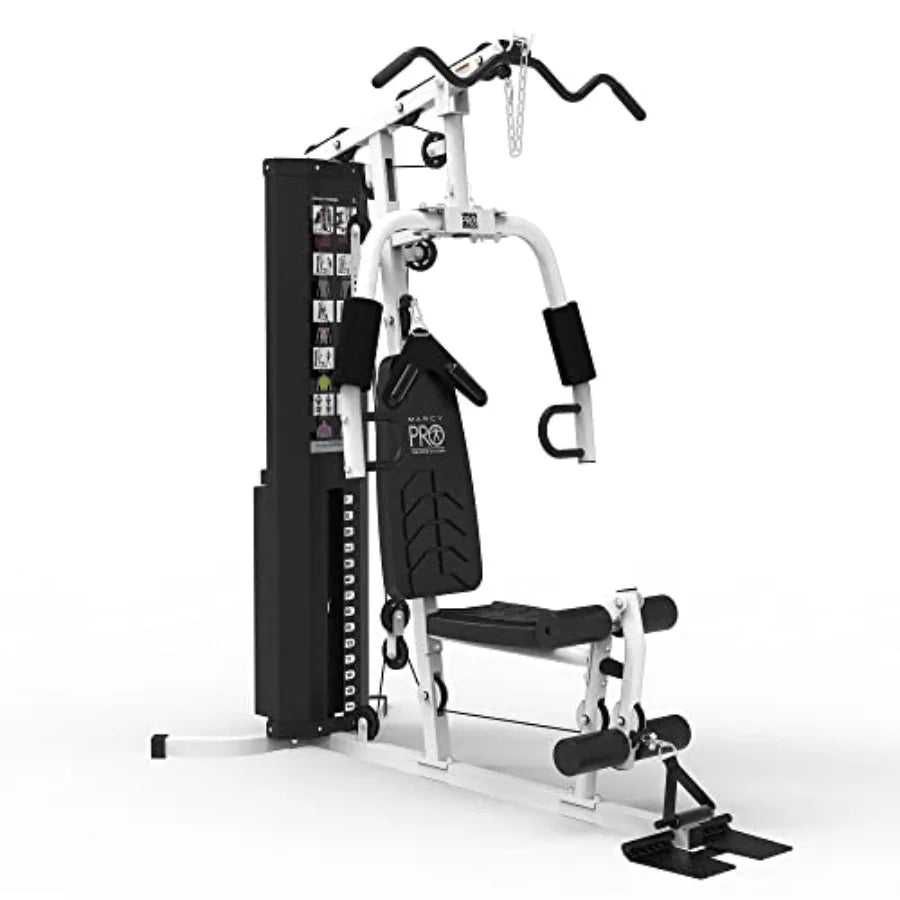 Home Gym Workout Station Full Body Exercise Equipment with Leg Press Cable Pulley Smith Machine LAT Pulldown Weights White