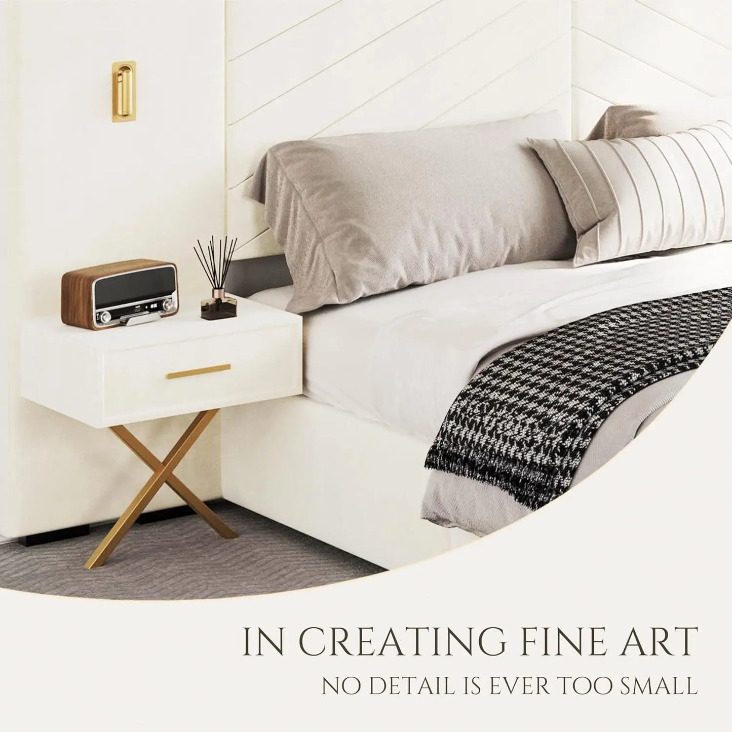 Luxurious King Platform Bed Frame, Velvet Upholstered Headboard with 2 Built-in Wall Sconces & Nightstands, Sturdy, Customized