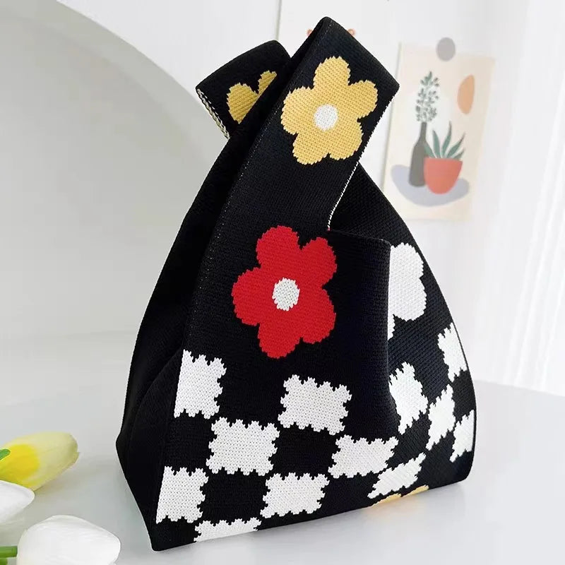 Women'S Knot Wrist Bag Tote Handmade Knitted Bag Portable Mini Striped Bucket Phone Bags Large Capacity Spring Summer Handbags