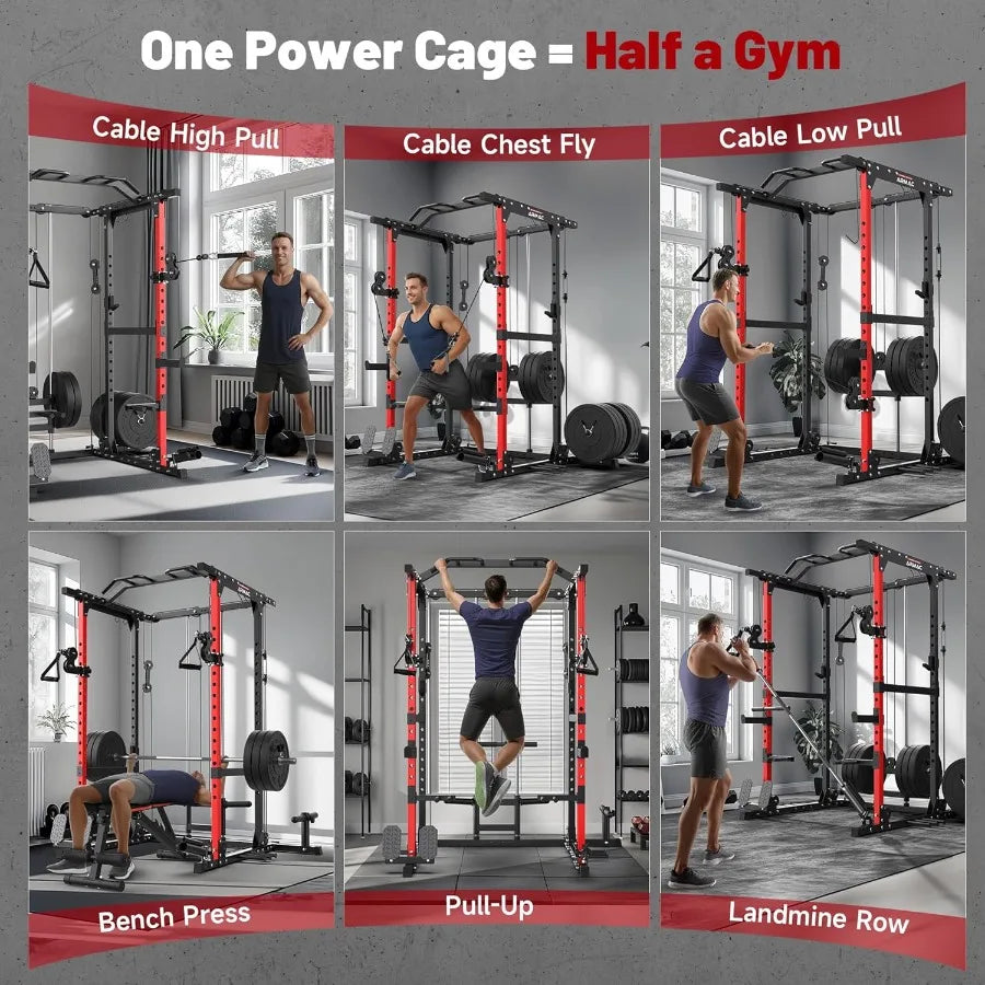 Power CagePower Rack with LAT Pulldown MultiFunction Training Attachments for Home Gym Fitnees Equipment 1500LBS