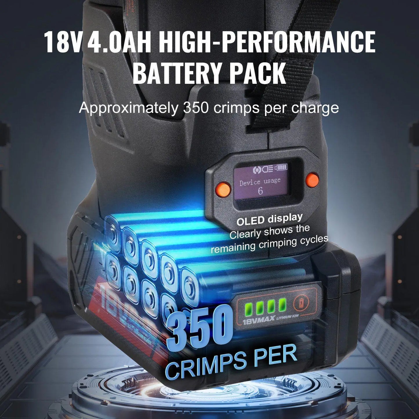 Portable 18V 350crimps Brushless Motor Crimping Tool with 6 Jaws 40mm Stroke Electric Pipe Press Kit