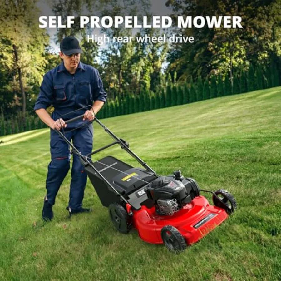 22-Inch Gas Lawn Mower Self-Propelled 150cc BandS Engine 3-in-1 Mulching System 6 Cutting Heights Rear-Wheel Drive Durable Stee