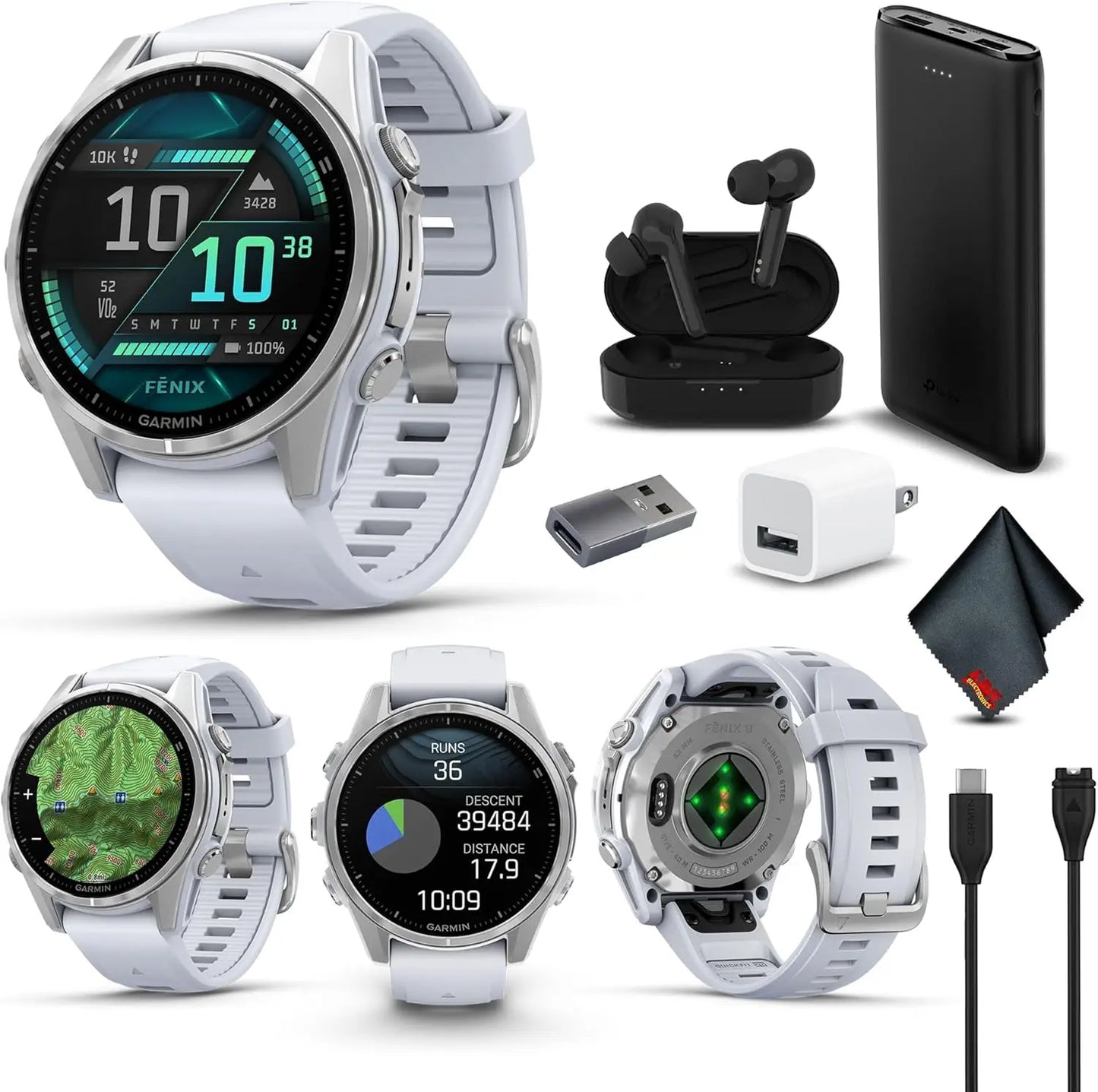 AMOLED GPS Smartwatch Silver Whitestone Band LED Flashlight Multisport Fitness Health Tracker Smart Watch for Men and Women
