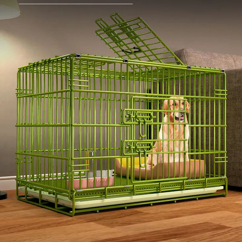 Green Durable folded portable spraying rust prevente gnawing metal Kennel teddy Golden Retriever dog cage house