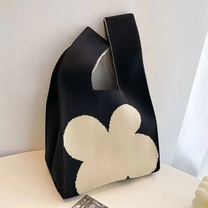 Women'S Knot Wrist Bag Tote Handmade Knitted Bag Portable Mini Striped Bucket Phone Bags Large Capacity Spring Summer Handbags