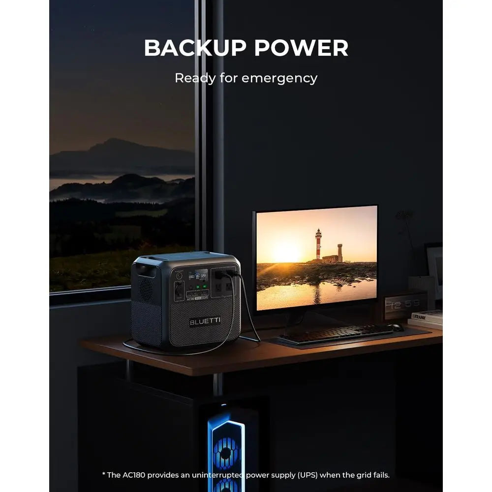AC180 Portable Power Station, 1152Wh r Generator w/ 4 1800W (2700W Peak) AC Outlets, 0-80% in 45 Min, LiePO4 Battery Backup or C