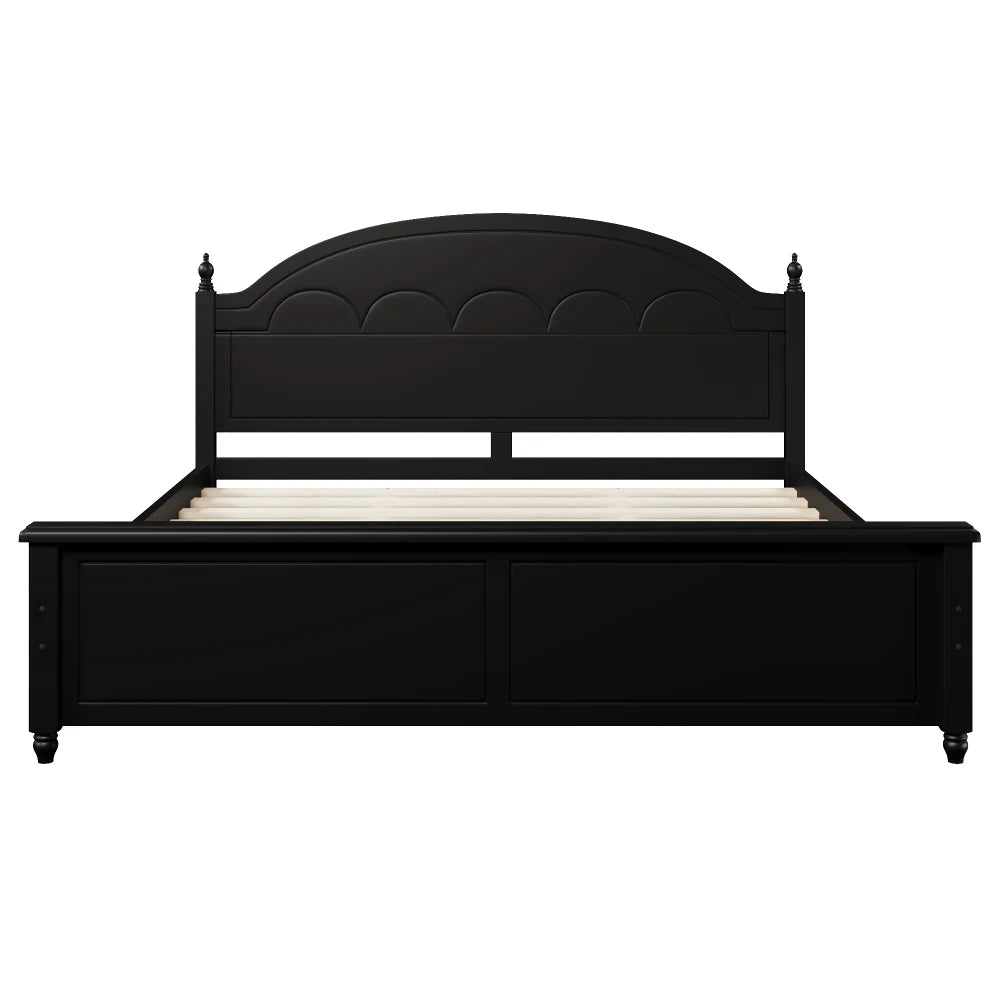 King size Wooden Bed Frame with Arched Headboard and Classic Design,Black