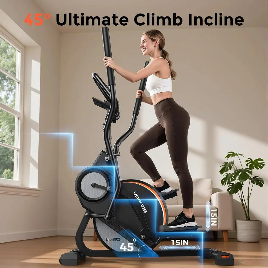 3-in-1 Home Elliptical Machine with 45 Incline 15.5 in Stride 16-Level Resistance Quiet Magnetic System in Black