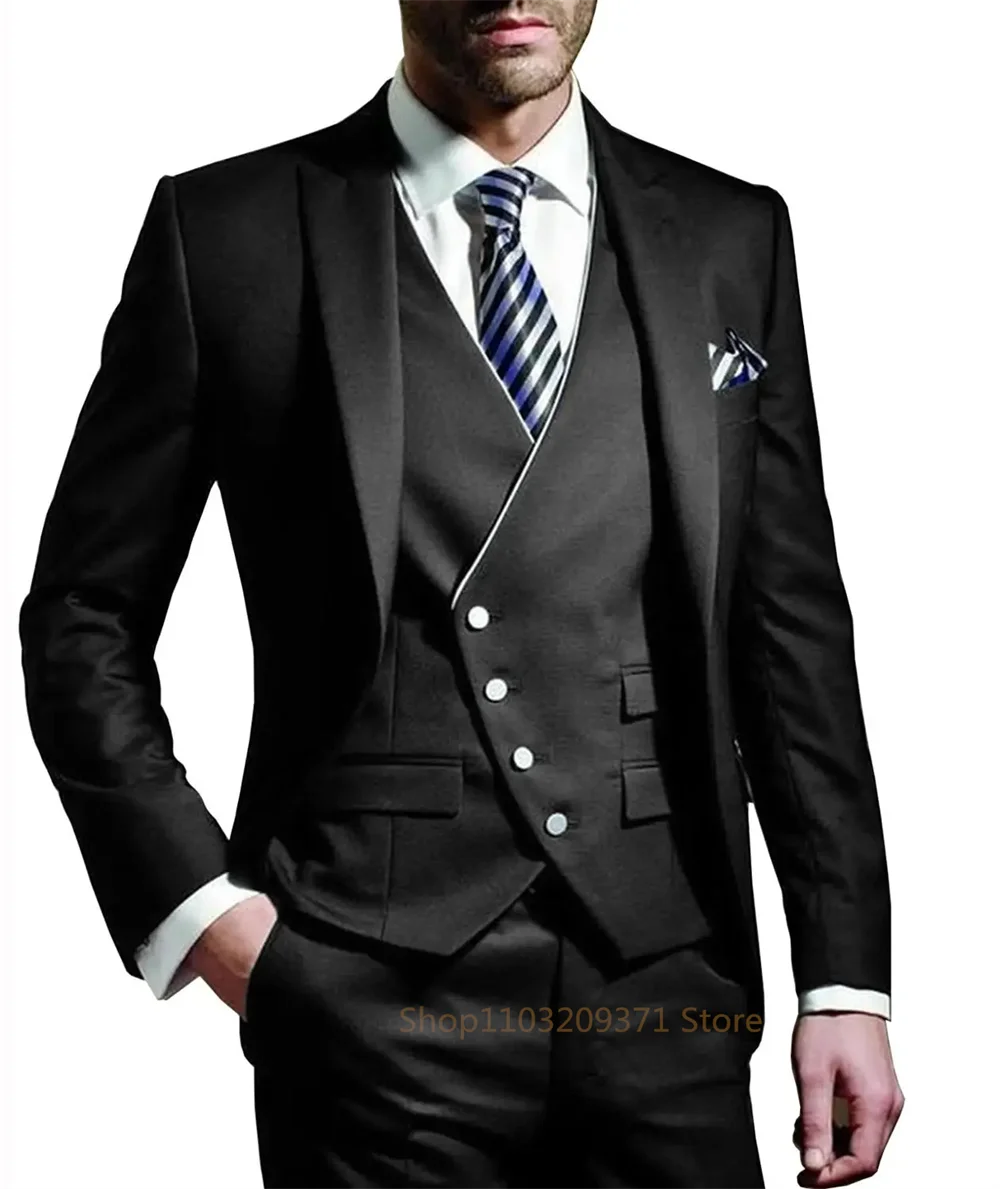 3 Pieces Men's Suit Fashion  Wedding Groom Tuxedos  Groom Tailor Made  (Blazer+Pants+Vest) Full Set Elegant Suit for Men