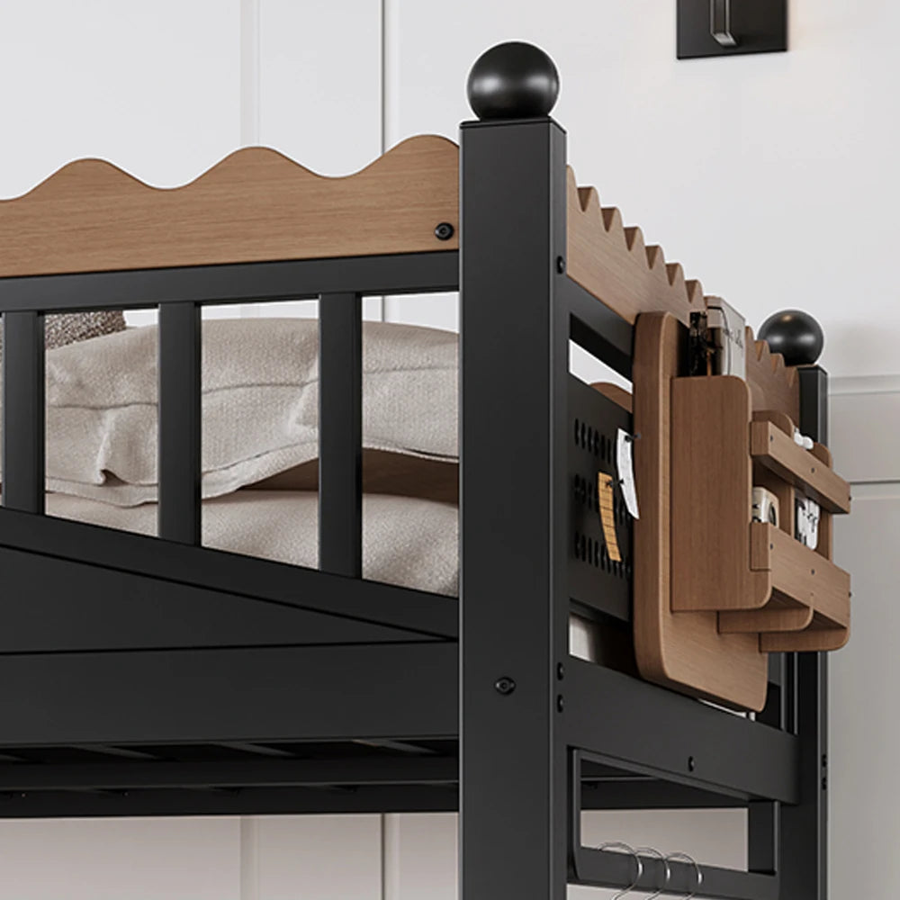 Full Size Loft Bed with Storage Stairs, Metal Loft Beds Frame with Storage Shelves and bookshelf,Black