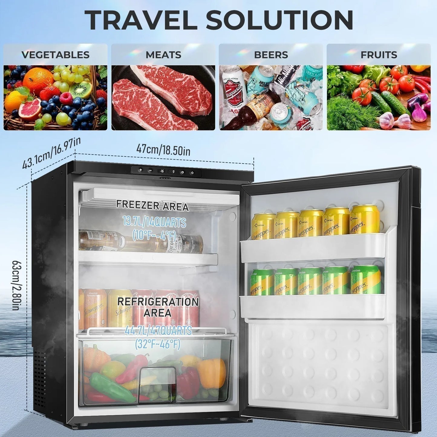 65L Portable Car Fridge RV Freezer 12V Mini Refrigerator Truck Electric Cooler