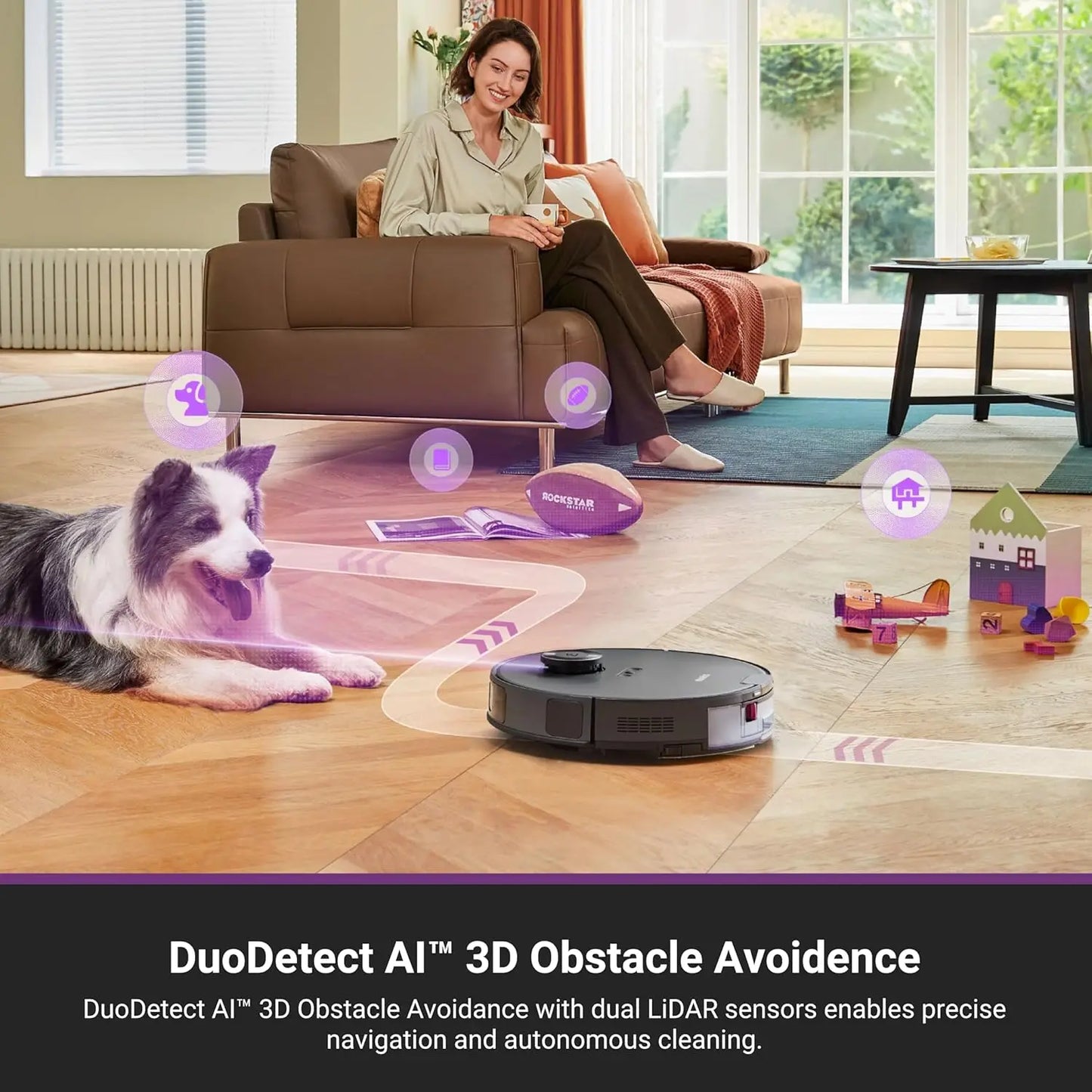 Self-Emptying Robot Vacuum and Mop Combo, 10,000Pa Suction, 45-Day Capacity, Anti-Hair-Tangling, App Control