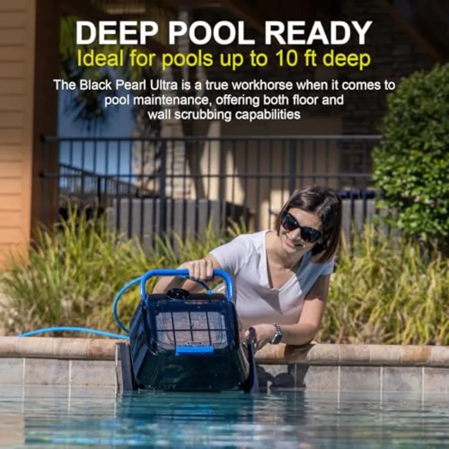 Black Pearl Ultra Robotic Pool Cleaner Battery-Powered Inground Vacuum for Pools Up to 10 Ft Deep Wall Climber 150 Min Runtime