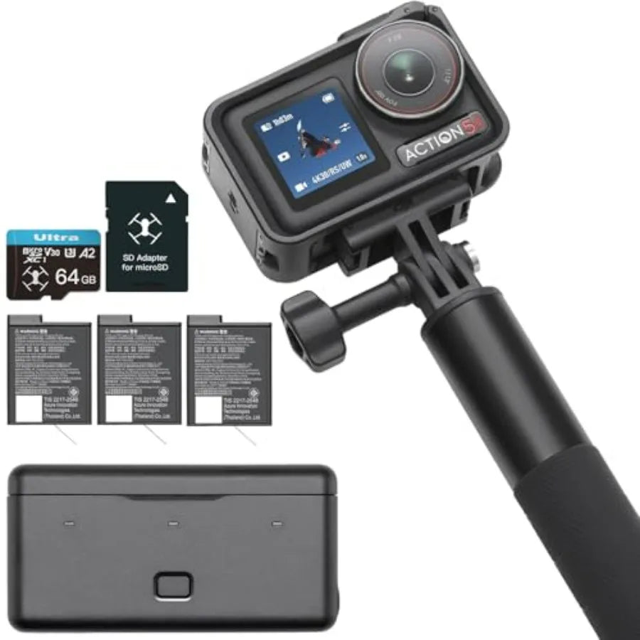 Osmo Action 5 Pro Adventure Combo with 64GB microSDXC Card - Waterproof Action Camera with 1/1.3 Sensor 4K/120fps Video Ideal f