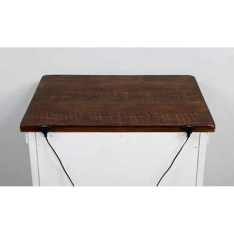 Transitional Style Distressed White Nightstand with Brass Arch Pull, 2-Drawer Bedside Table, Solid Wood Bedroom Furniture