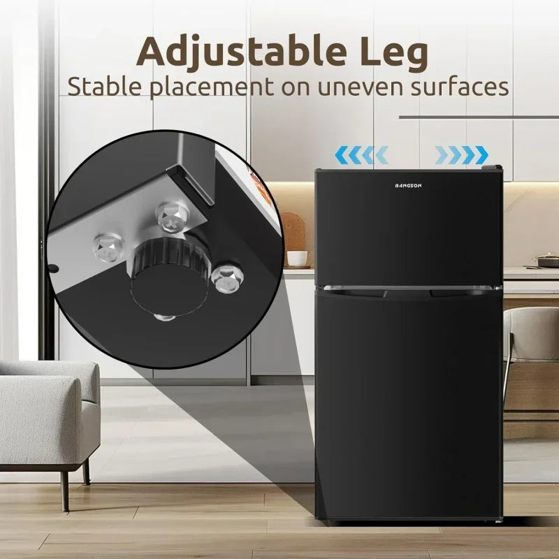 QWMini Fridge with Freezer,2 Door Small Refrigerator Freezer,for Bedroom,3.2 CU.FT,For Home,Office,Dorm,Garage