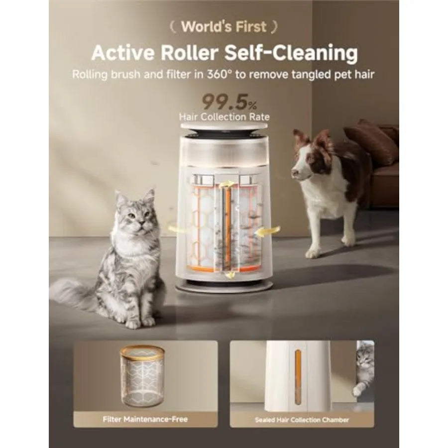 HEPA Air Purifier with Self-Cleaning Pet Hair Suck Up Floating Cat Dog Hair Dander for Home Large Room 4 Filters Smart Air Clea