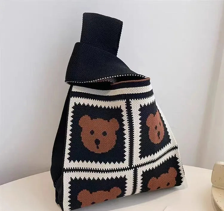 Women'S Knot Wrist Bag Tote Handmade Knitted Bag Portable Mini Striped Bucket Phone Bags Large Capacity Spring Summer Handbags