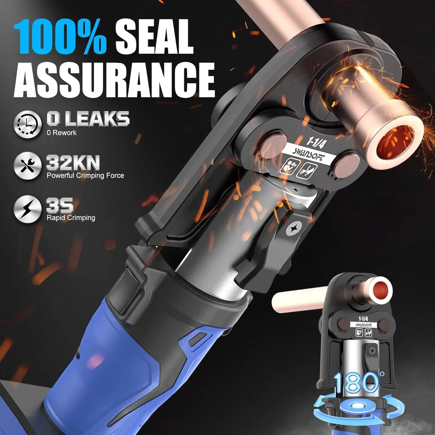 SWANSOFT Propress Tool,Copper Pipe Crimping Tool with 18V 4Ah Battery Pro Press Copper Crimper Tool with 4 Jaws 1/2",3/4'',1-1/4