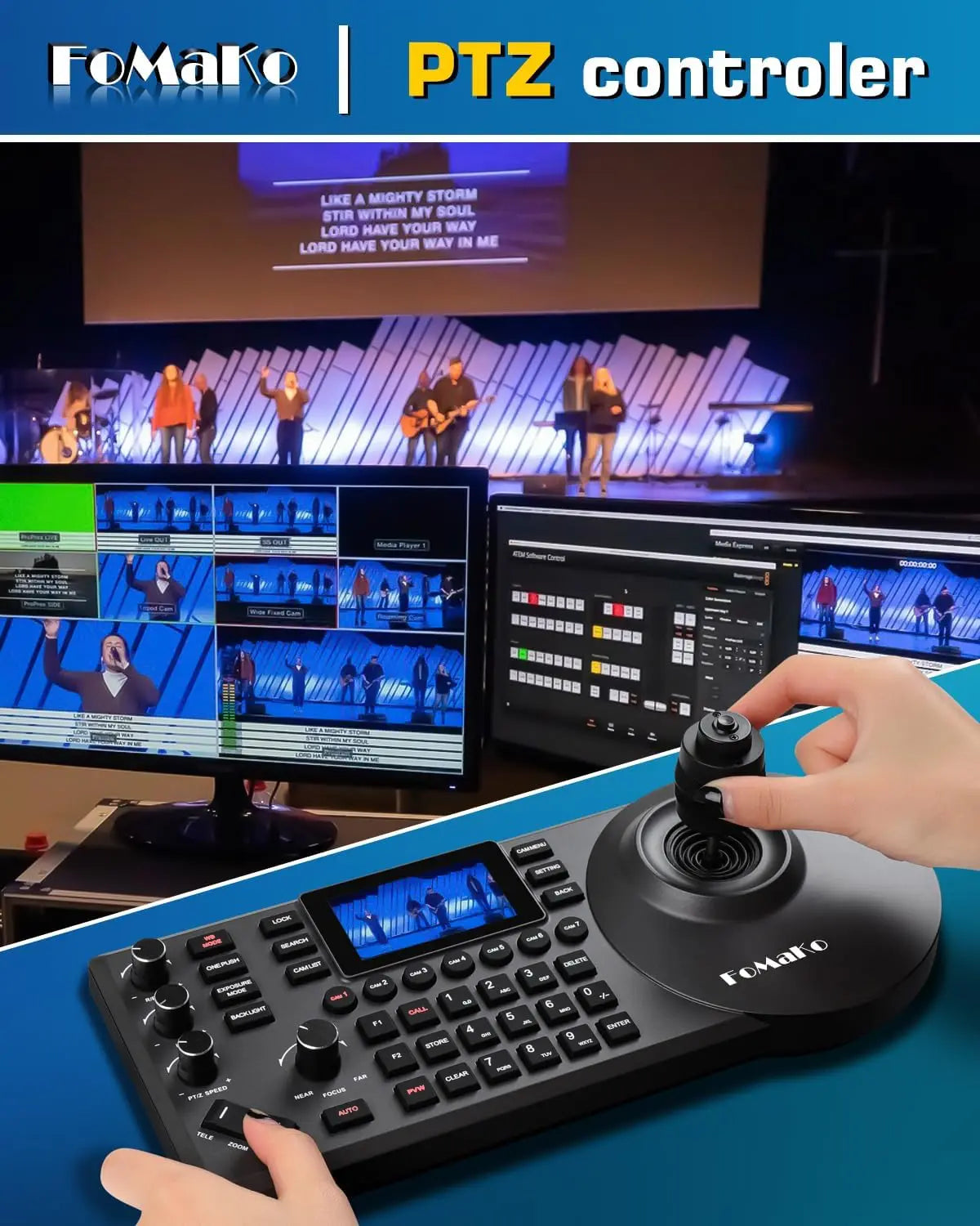 FoMaKo 4K NDI Camera 60FPS 20X Optical Zoom AI Auto-Tracking+KC608 IP PTZ Controller, K820N+KC608 PTZ Camera Bundle Kits