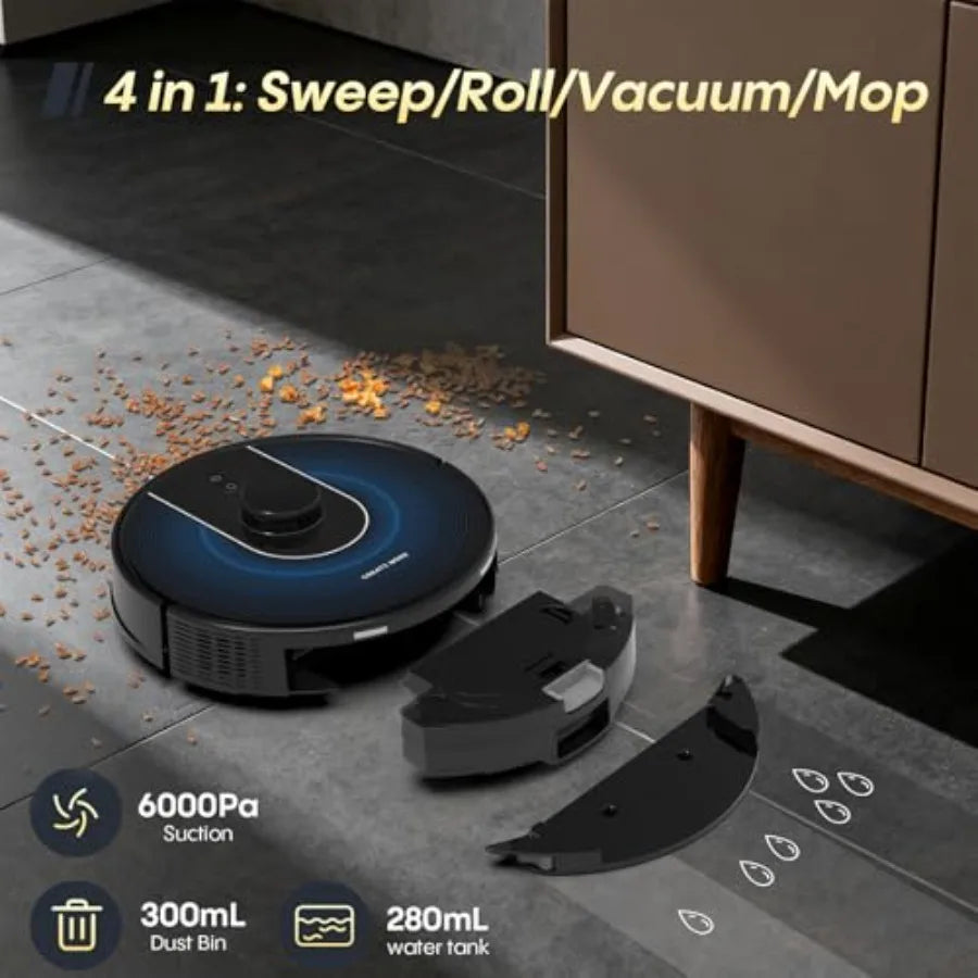 Smart Robot Vacuum and Mop 6000Pa Strong Suction with LiDAR Navigation for Hard Floors Carpet Pet Hair WiFi Alexa Compatible