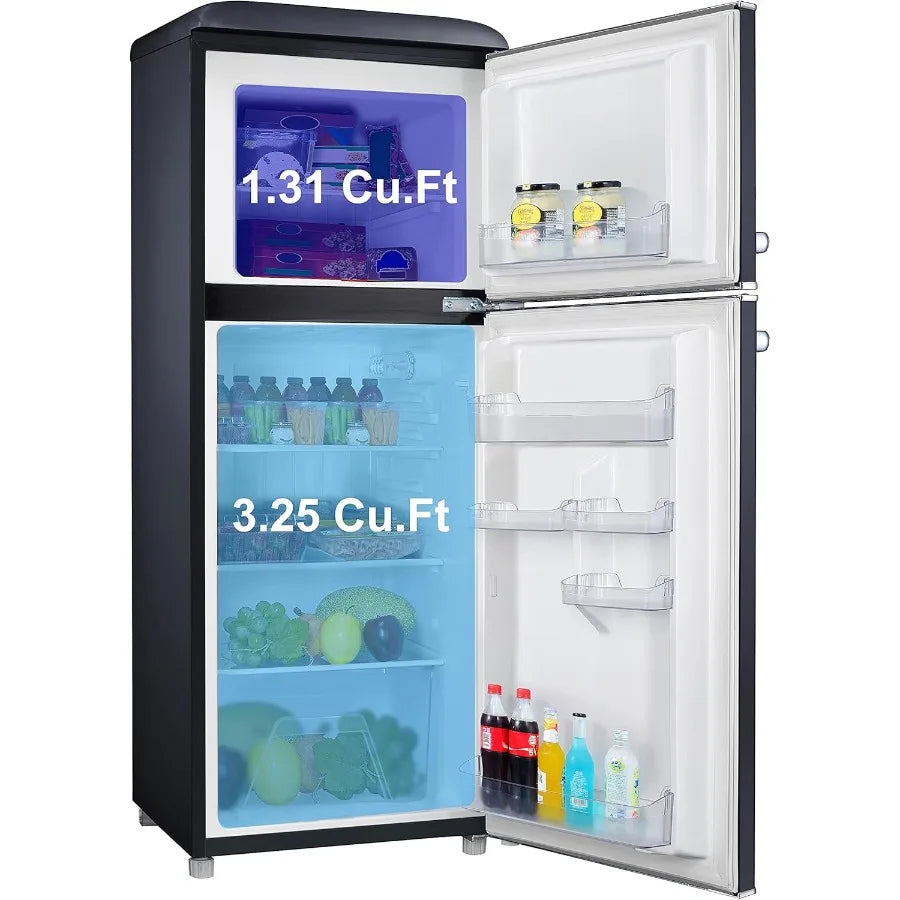 GLR46TBKER Retro Compact Refrigerator with Freezer Mini Fridge with Dual Door Adjustable Mechanical Thermostat 4.6 Cu Ft Black