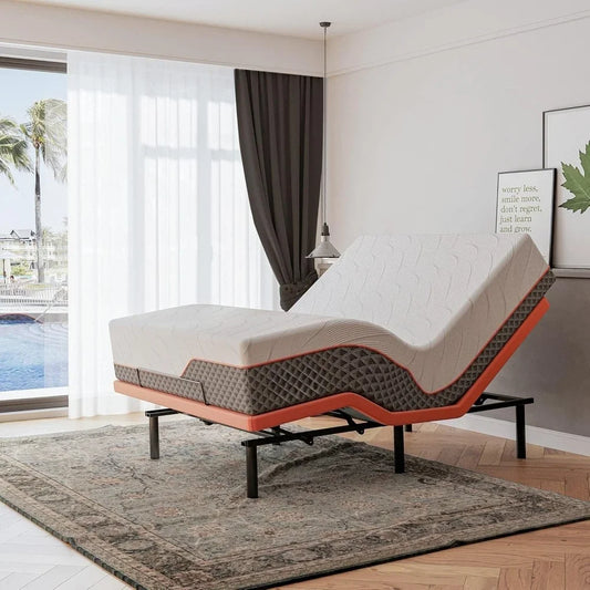Adjustable Queen Bed Frame - 14" Luxury Gel Memory Foam Hybrid Mattress, 609 Pocket Springs, Massage Function