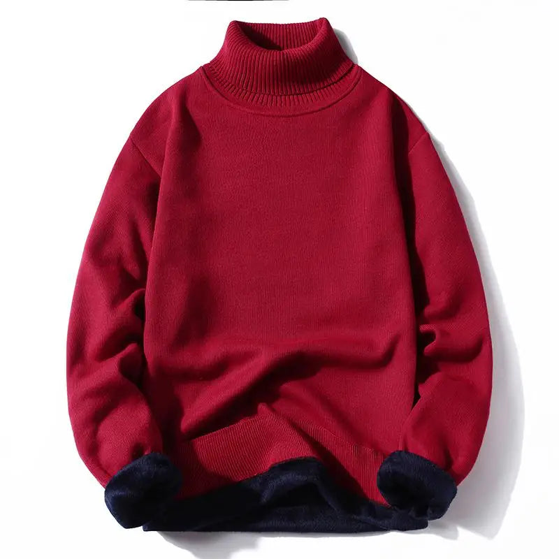 M-3XL Mens Thick Turtle Neck Jumpers Polo High Neck Roll Up Fleece Sweater Plain Color Long Sleeve Pullover Winter Clothing Tops