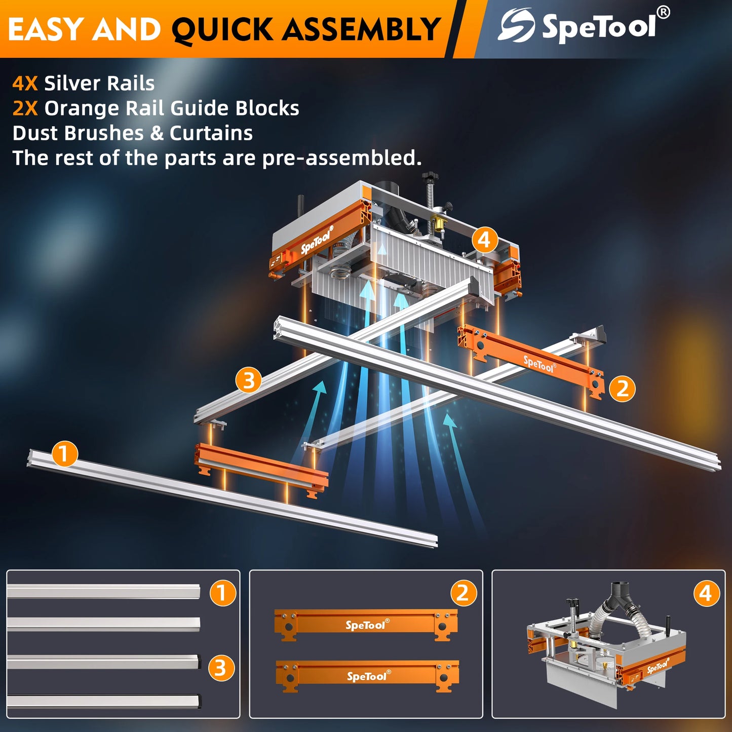 SpeTool Xpert Face Milling Device Free Height Adjustment 78X97cm Capacity Aluminium Alloy Plate Plan Mill with Dust Extraction