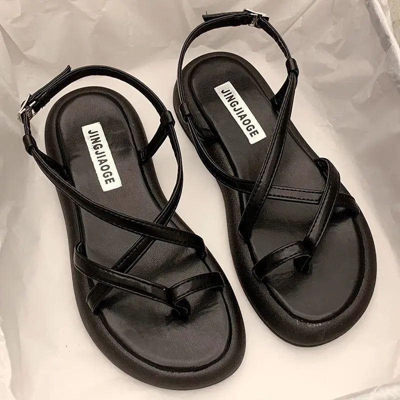 Platform Sandals Women Summer Beach Fashion Sexy Flat Casual Cross Peep TToe Ladies Shoes Woman Black Sandals Rome Flip Flops