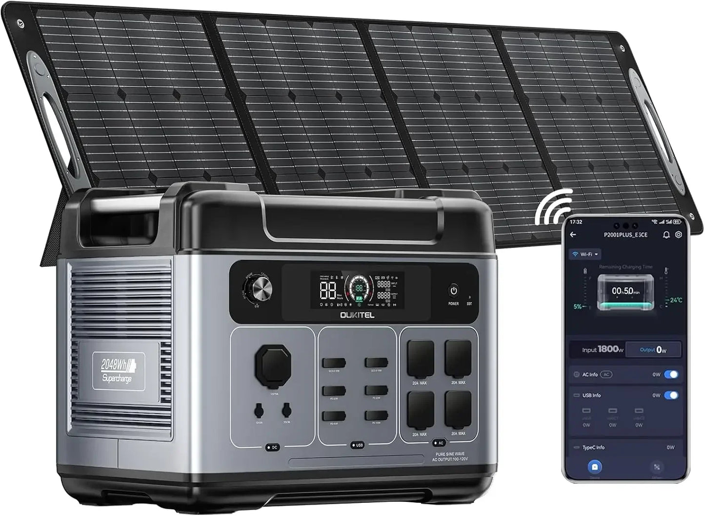 2400WSolar Generator with200W Solar Panel2048Wh Power Station(Peak5000W)1.5Hrs Fast ChargingAPPControl Emergency LiFePO4 Battery
