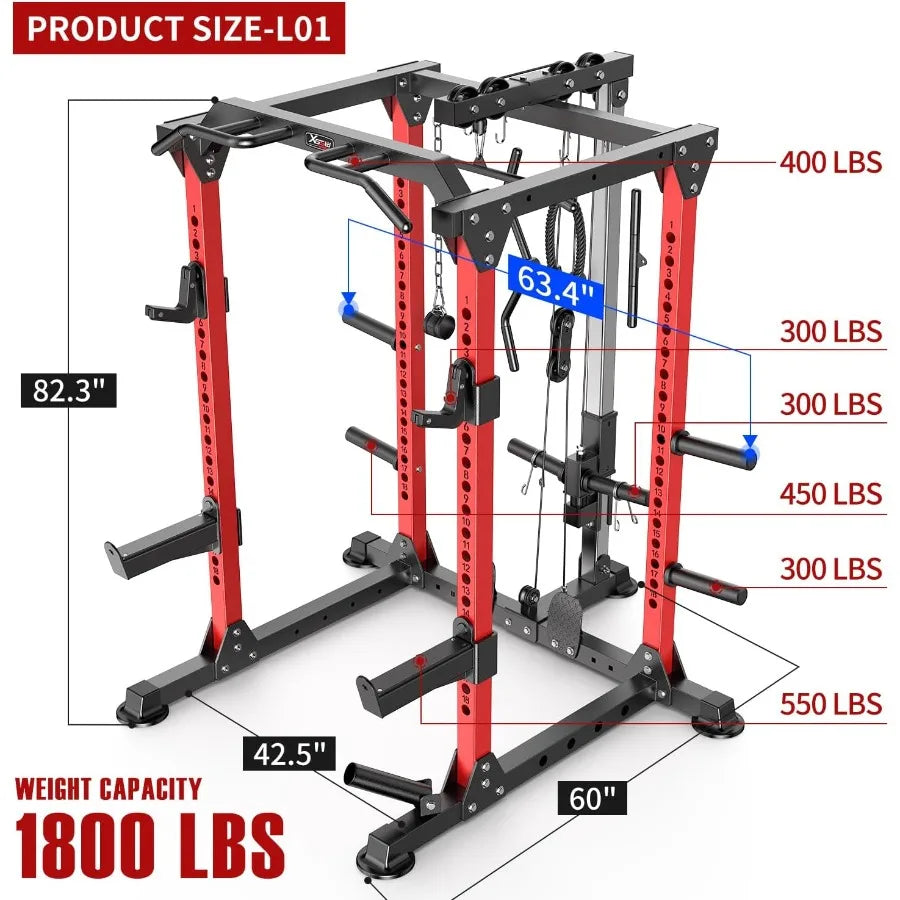 Power Rack Power Cages MultiFunction Squat Rack with Cable Crossover System Selectable More Training Attachment Weight Cage for