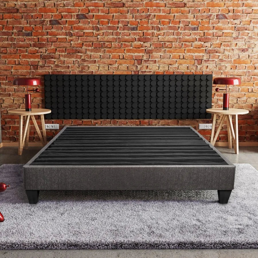 Contemporary 14 in. Platform Mattress Foundation King Size Upholstered Bed Frame Base Dark Gray
